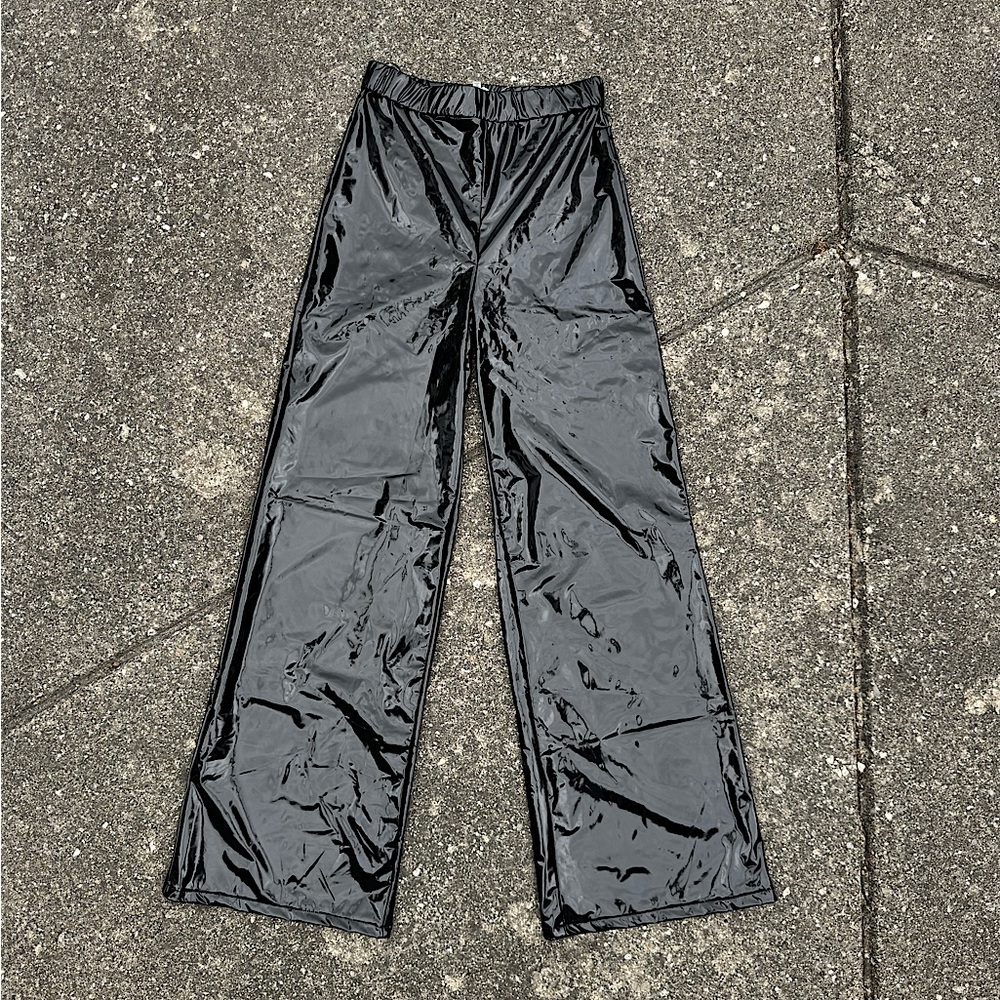 High Waisted Black PVC Vinyl Flare Pants Medium NEW WITH TAGS